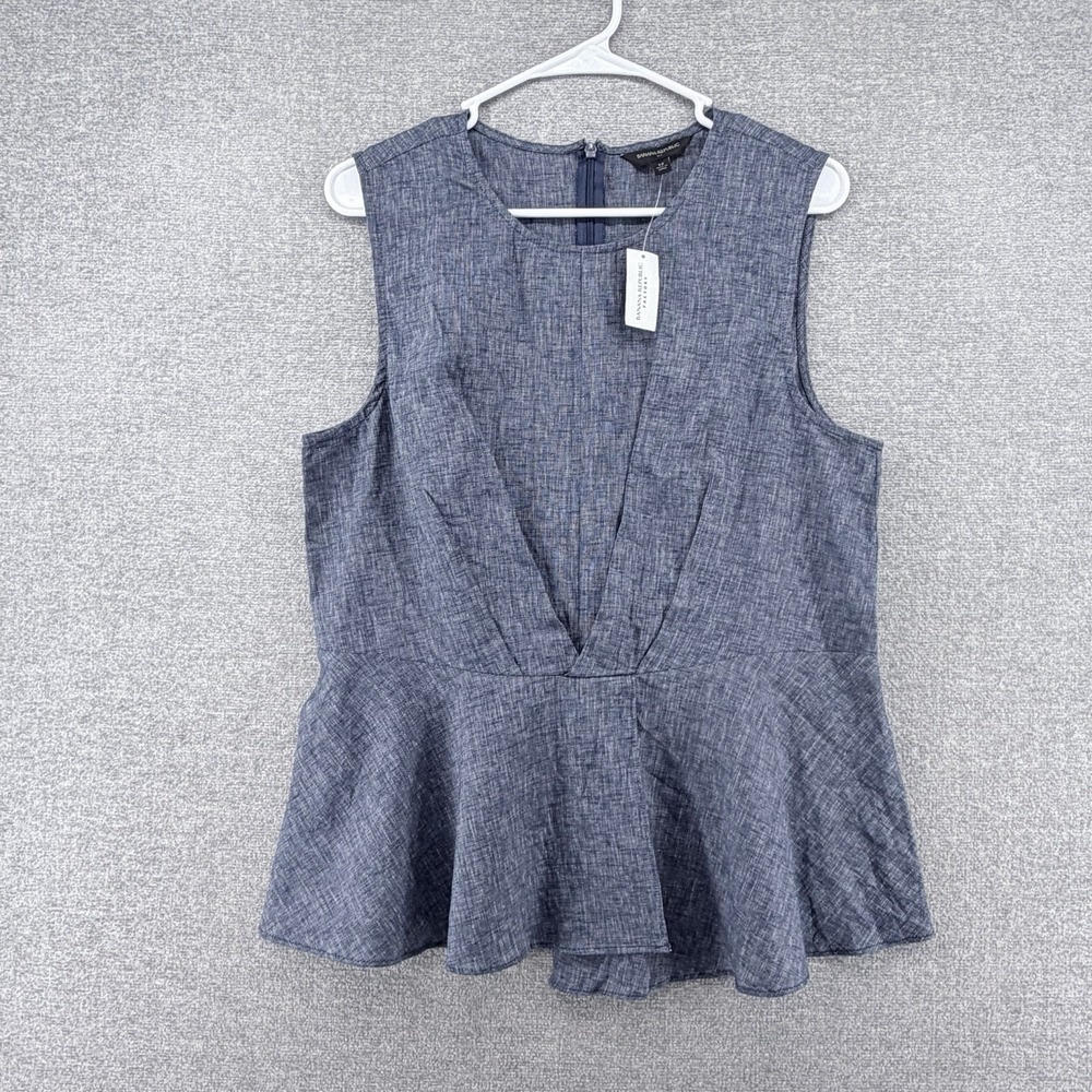 Banana Republic Blouse Top Women Size 12 Blue Linen Blend Sleeveless NEW